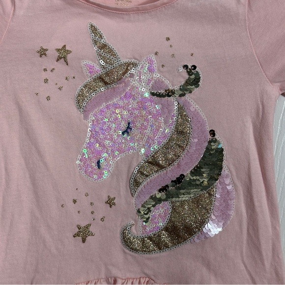Cynthia Rowley pink ruffle-hem sequined unicorn top, sz XS/4, cotton - Picture 2 of 7